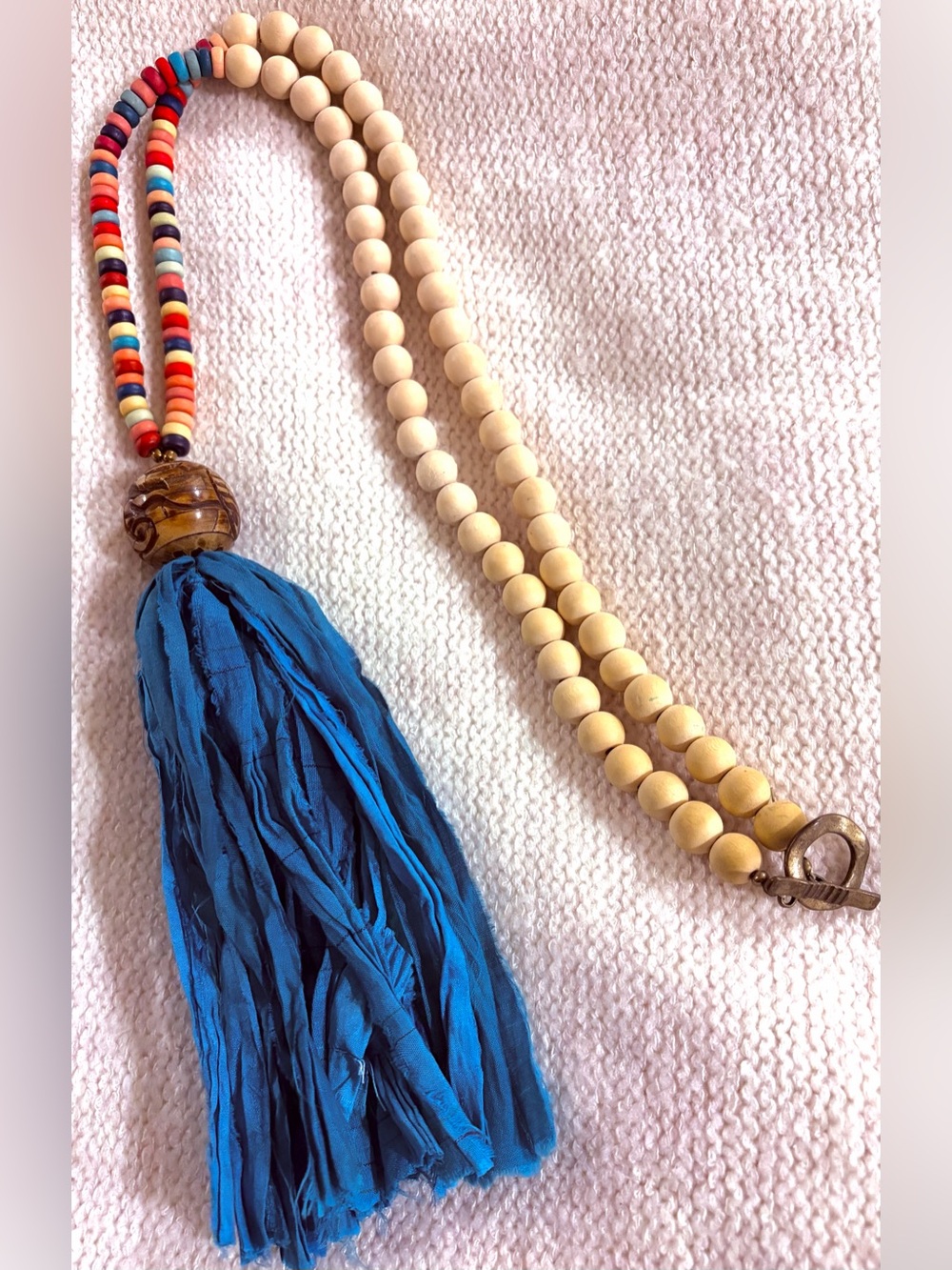 Boho Statement Tassel Necklace | Wood Beads + Multicolor | Anthropologie Style